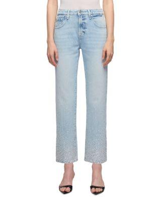 Calie Mid Rise Straight Ankle Jeans in Luminous Blue by 7 FOR ALL MANKIND