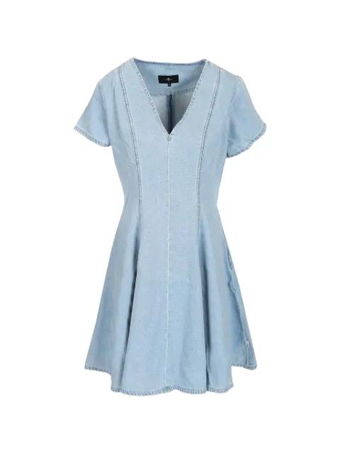 puff-sleeve denim mini dress by 7 FOR ALL MANKIND
