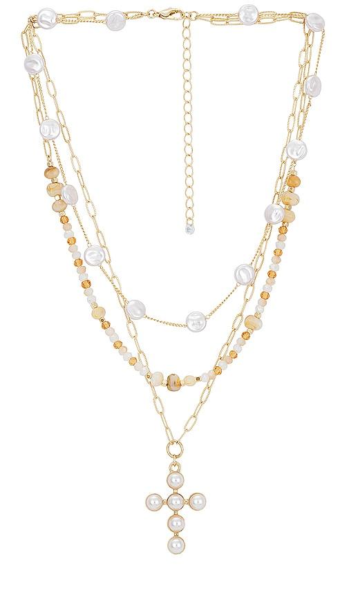 8 Other Reasons Cross Layered Necklace in Metallic Gold by 8 OTHER REASONS
