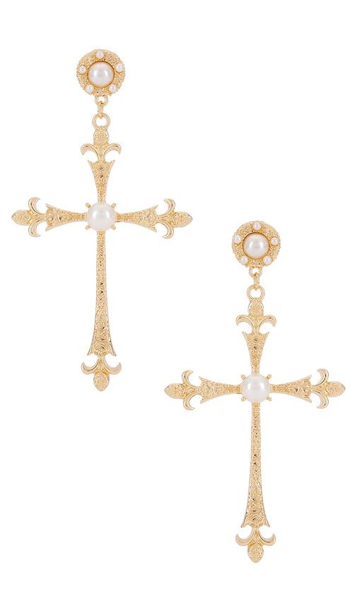 8 Other Reasons Grace Drop Cross Earrings in Metallic Gold by 8 OTHER REASONS
