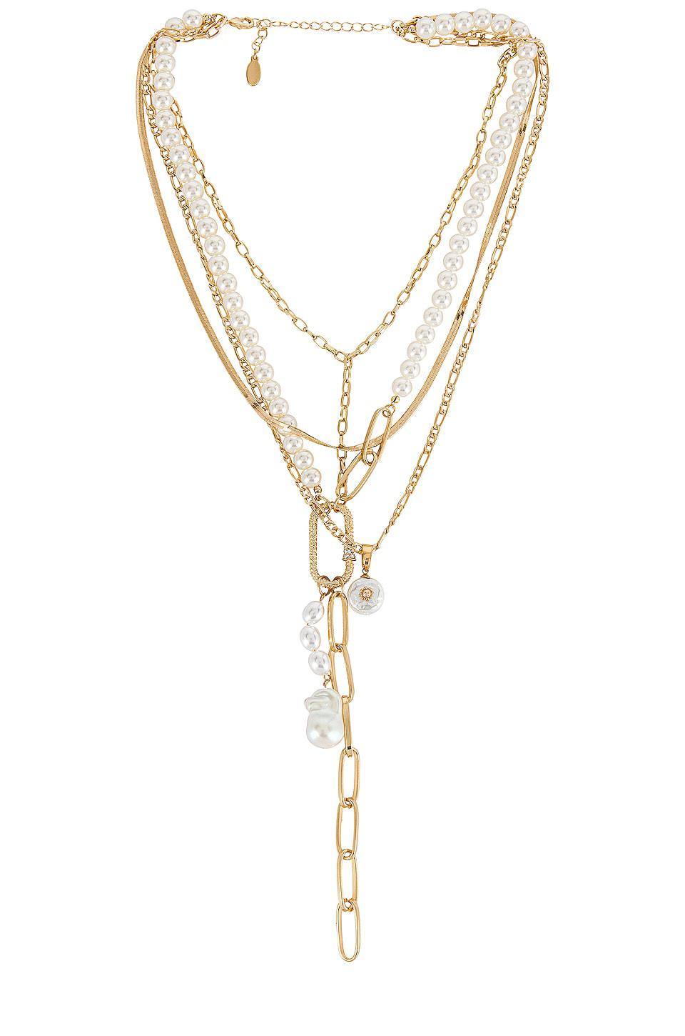 8 Other Reasons Pearl Lariat Necklace in Metallic Gold by 8 OTHER REASONS