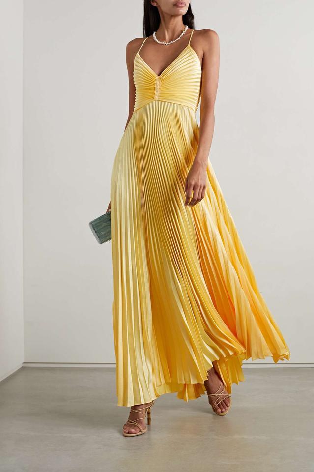 A.L.C. Yellow L Aries Pleated Gown Long Casual Maxi Dress by A.L.C. A.L.C. Yellow L Aries Pleated Gown Long Casual Maxi Dress by A.L.C.