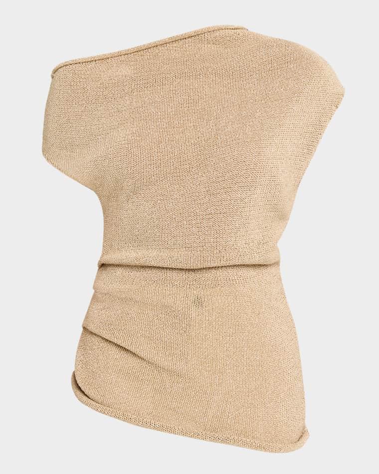 Joni Draped One-Shoulder Metallic Knit Top by A.L.C.
