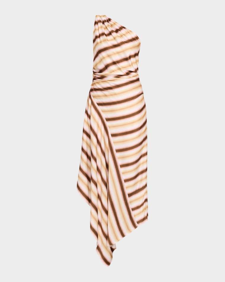 Lyn Stripe Draped One-Shoulder Midi Dress by A.L.C.