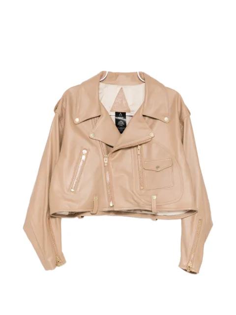 cropped motor leather jacket by A LEATHER