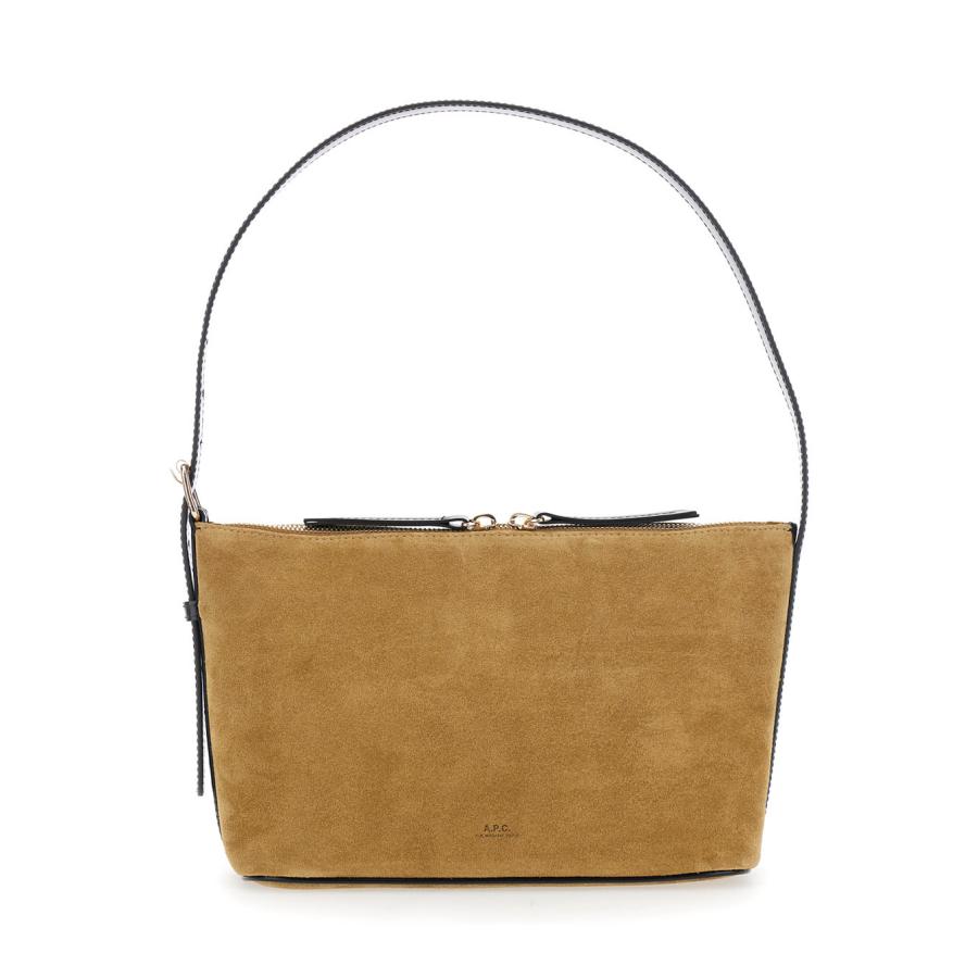 A.P.C. vera Beige Shoulder Bag With Top Handle And Zip Closure In Suede by A.P.C.