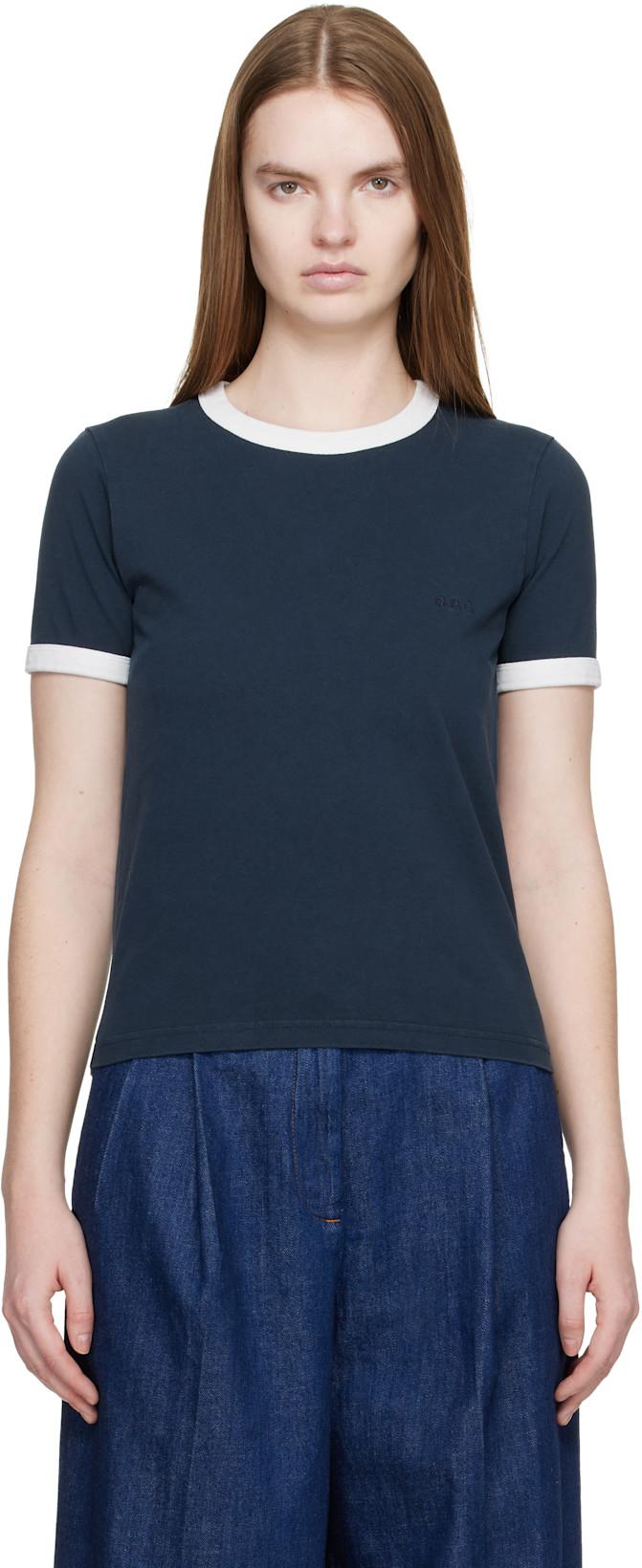 Navy Crop Manche Courte Contrast T-shirt by A.P.C.