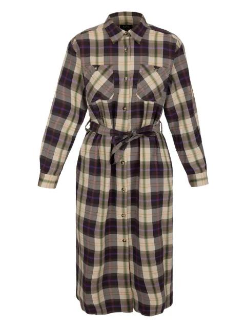 plaid-check belted midi dress by A.P.C.