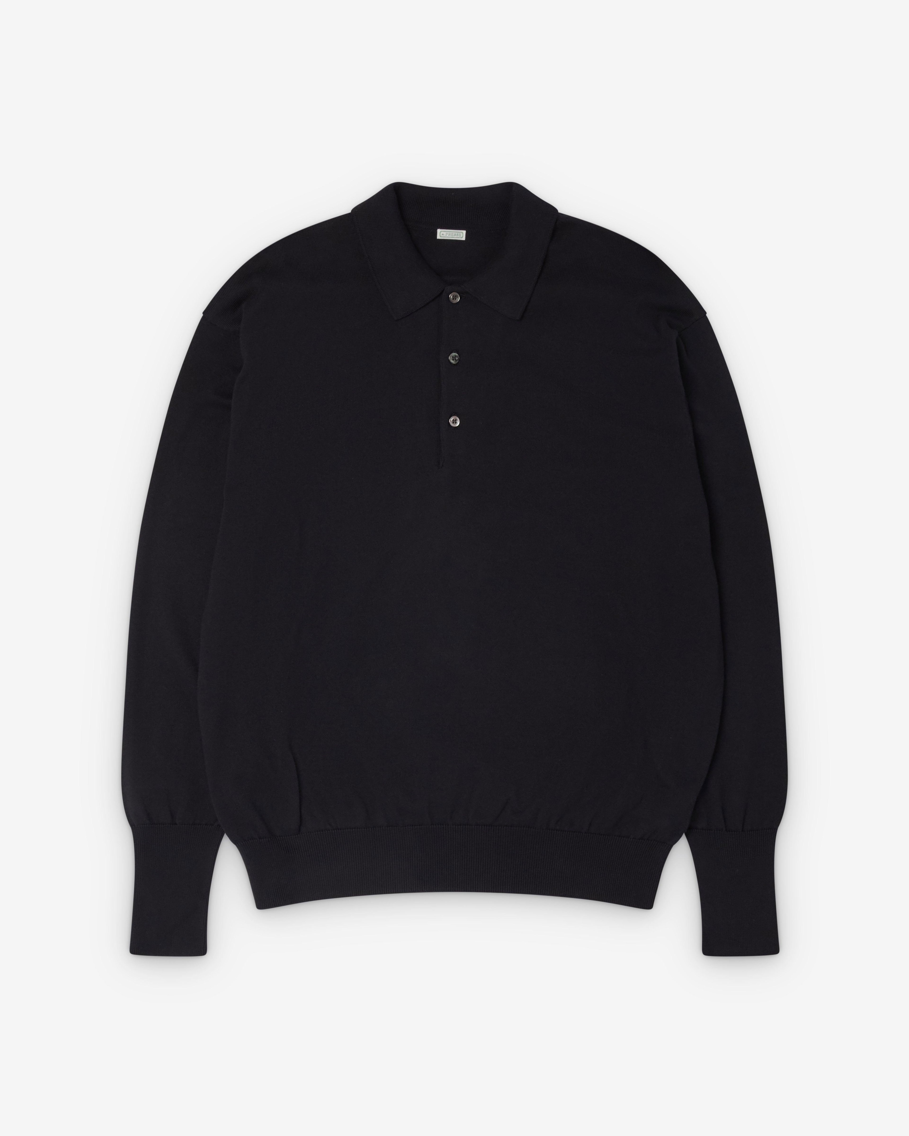 A.Presse - Men's Cotton Knit Long Sleeve Polo - (Black) by A.PRESSE