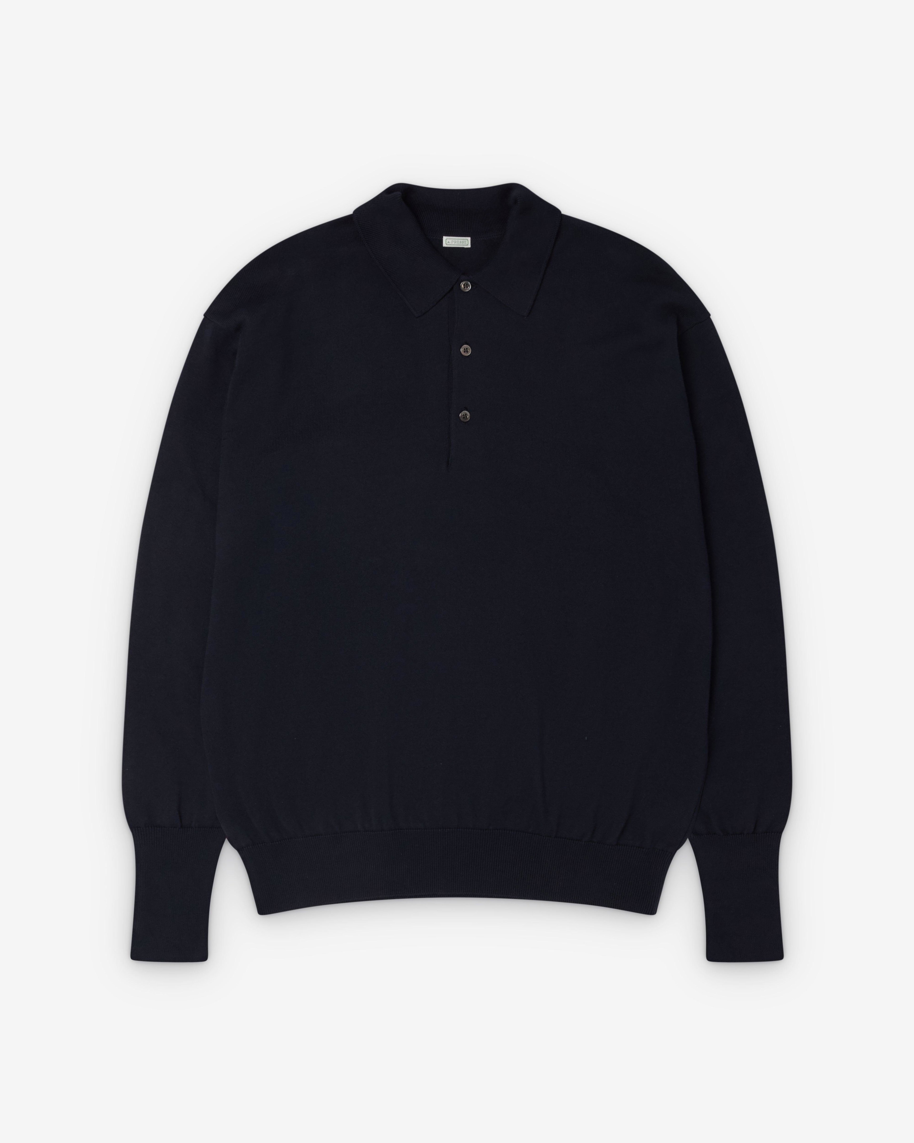 A.Presse - Men's Cotton Knit Long Sleeve Polo - (Navy) by A.PRESSE