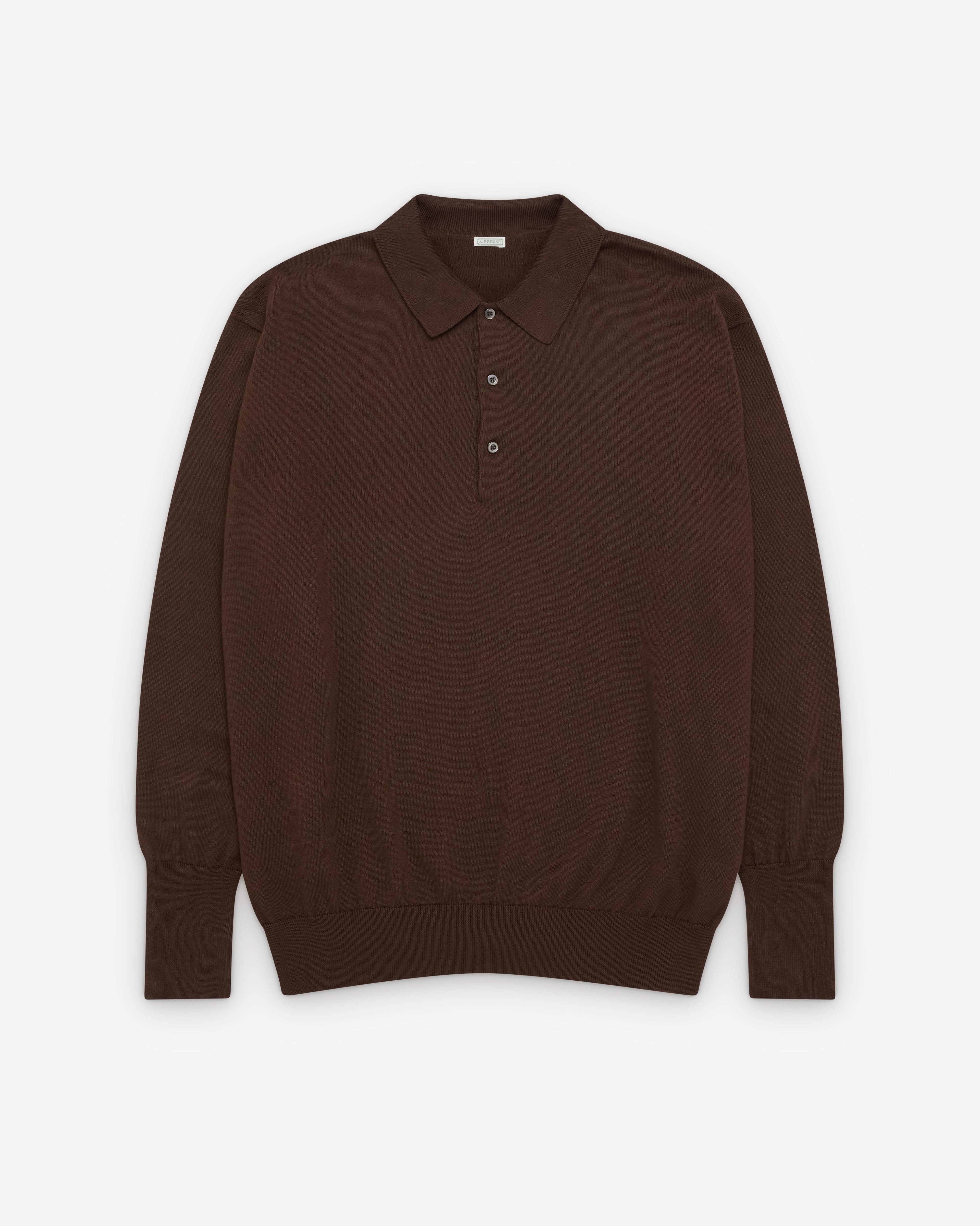 A.Presse - Men's Long Sleeve Polo Shirt - (Brown) by A.PRESSE