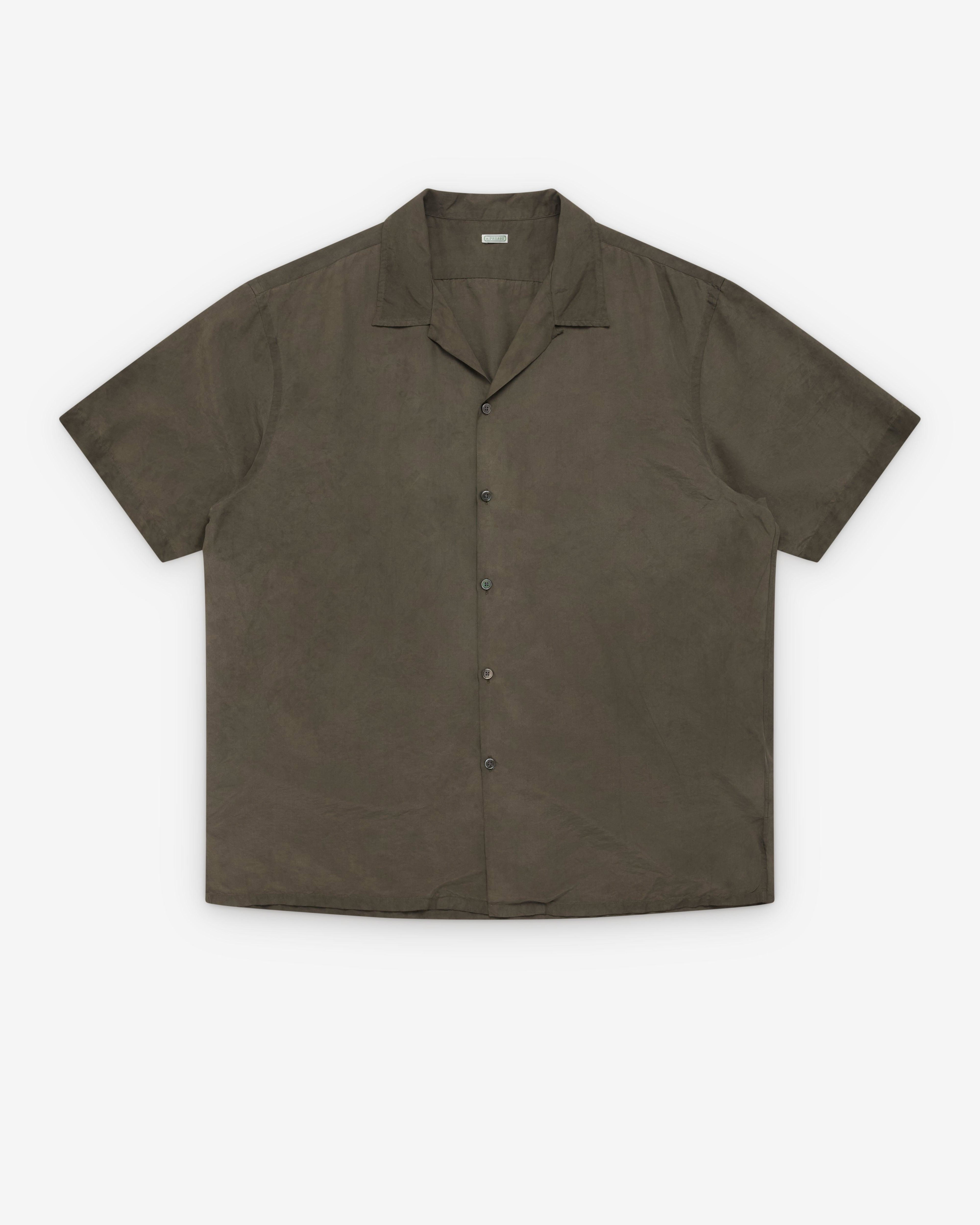 A.Presse - Men's Natural Dyed Silk S/S Shirt - (Olive) by A.PRESSE