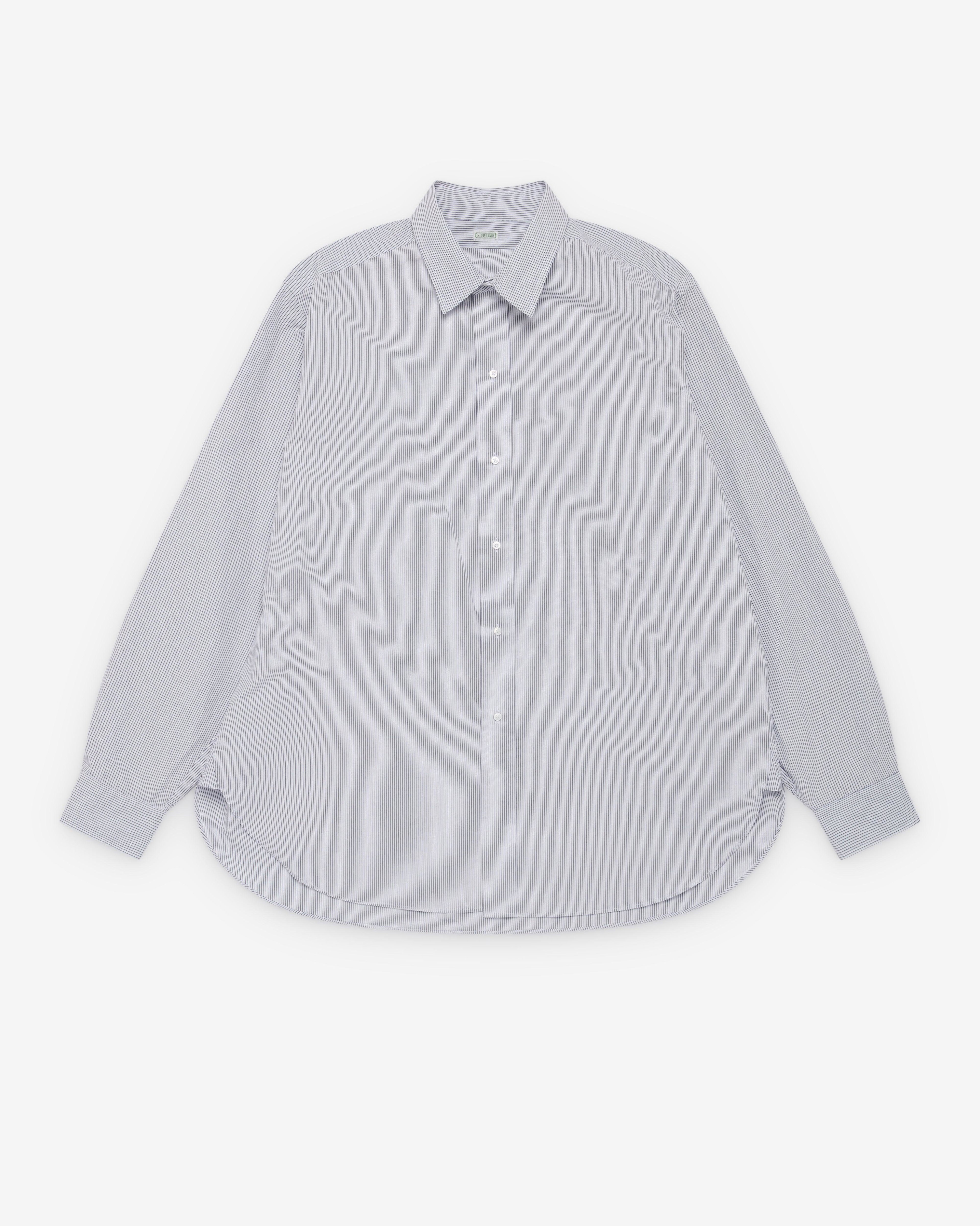 A.Presse - Men's Regular Collar Shirt - (Grey Stripe) by A.PRESSE