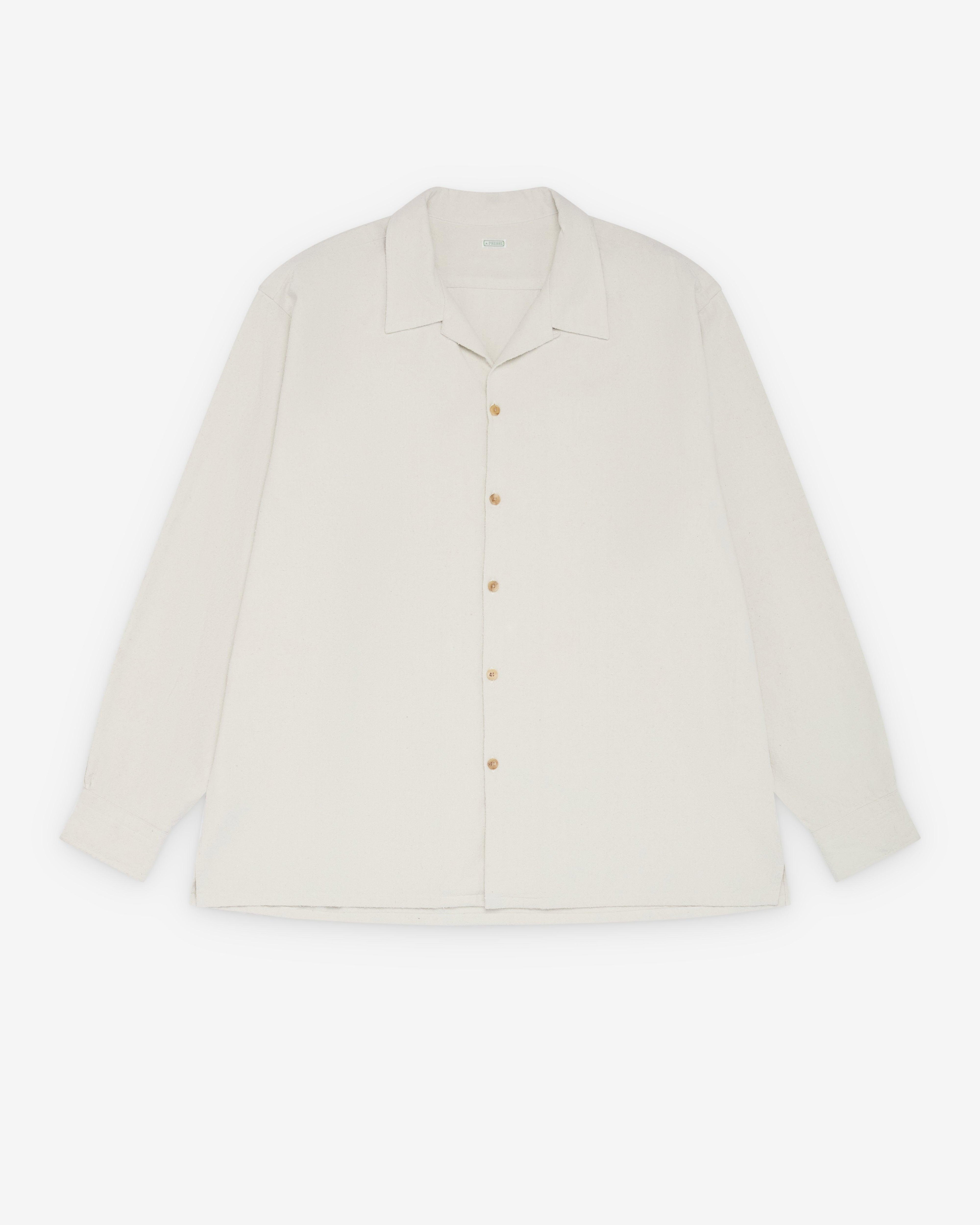 A.Presse - Men's Silk Nep Loop Collar Shirt - (Ecru) by A.PRESSE