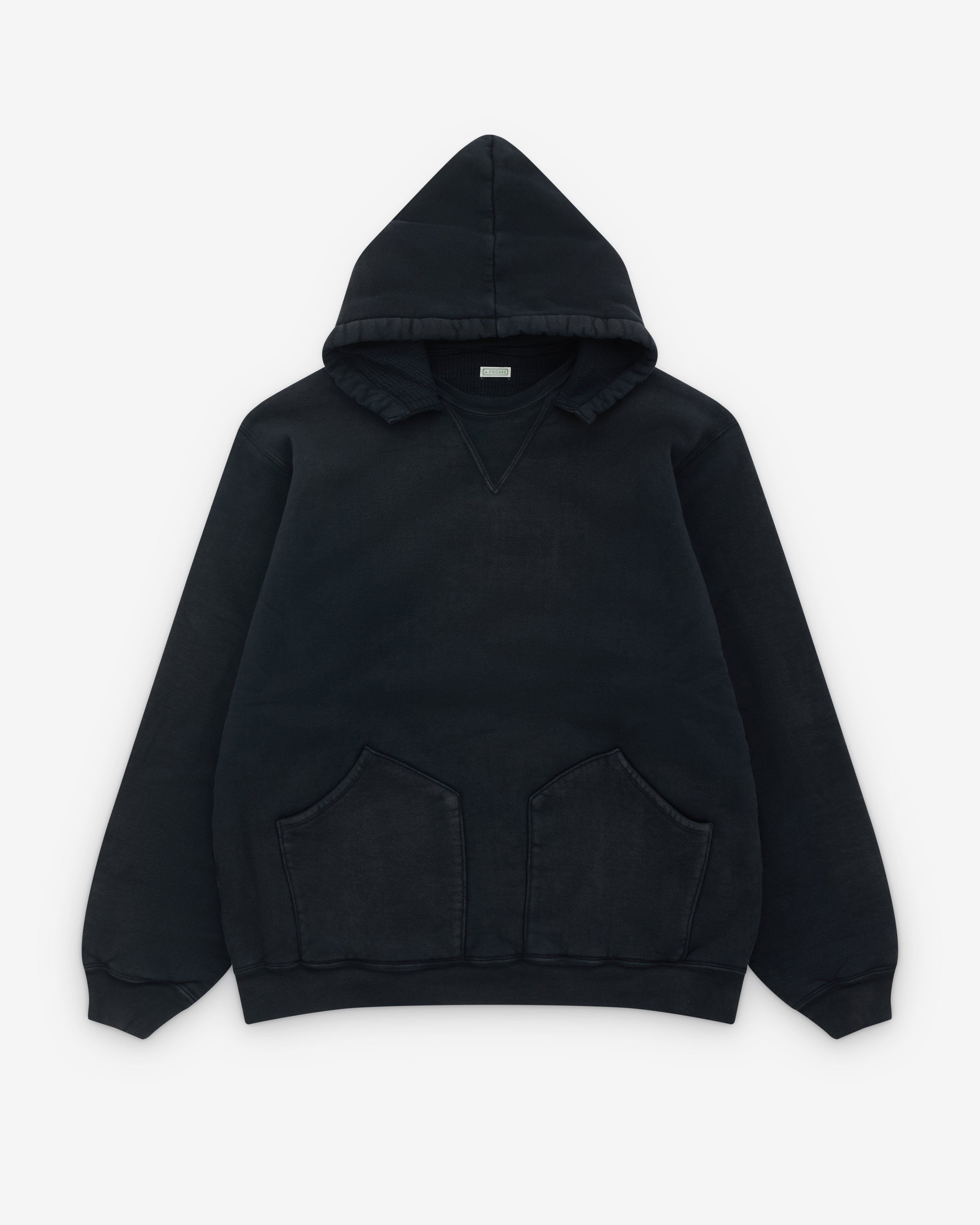 A.Presse - Men’s Vintage Attached Hood Sweat Parka - (Black) by A.PRESSE