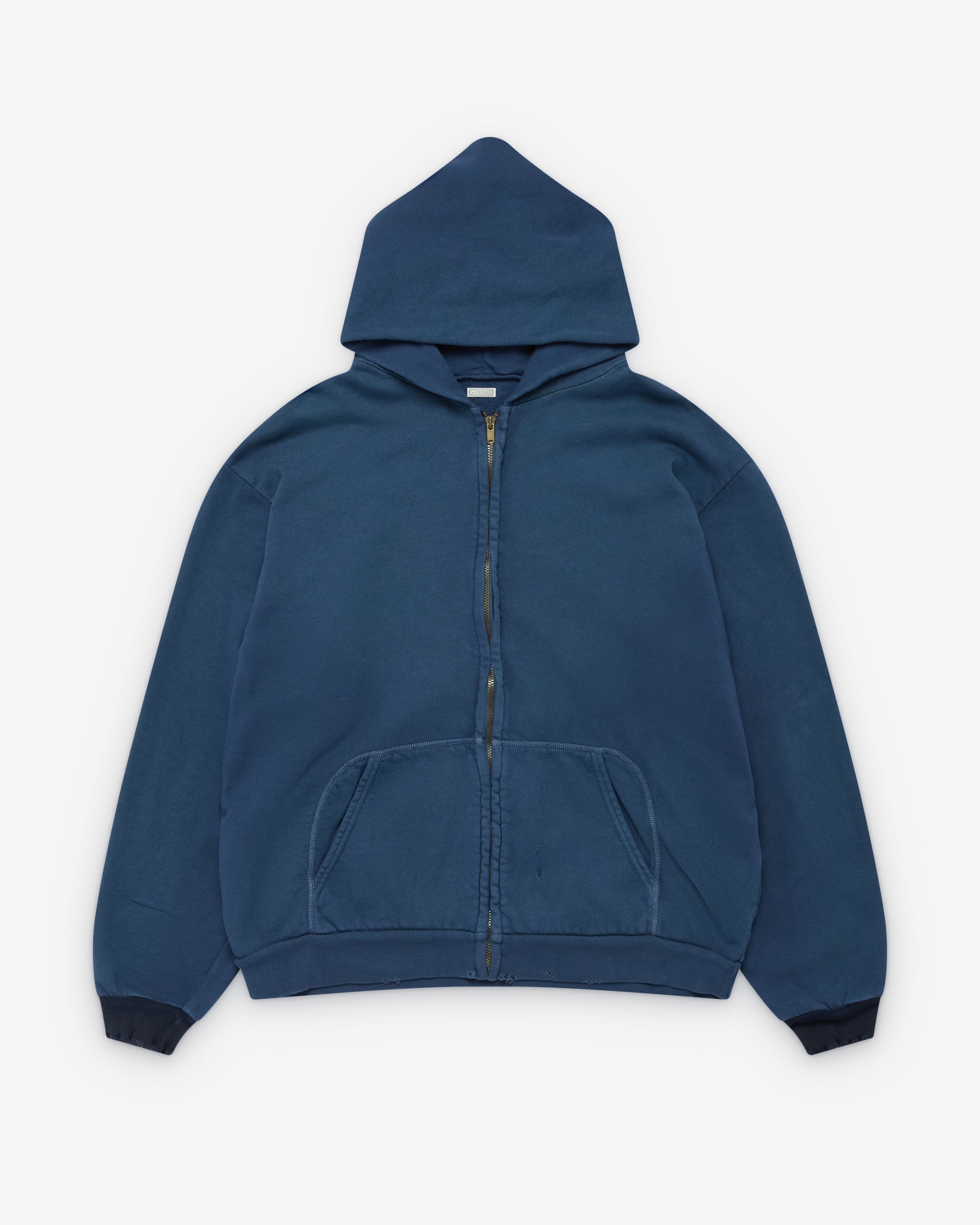 A.Presse - Men's Vintage Light Weight Zip Hoodie - (Blue) by A.PRESSE