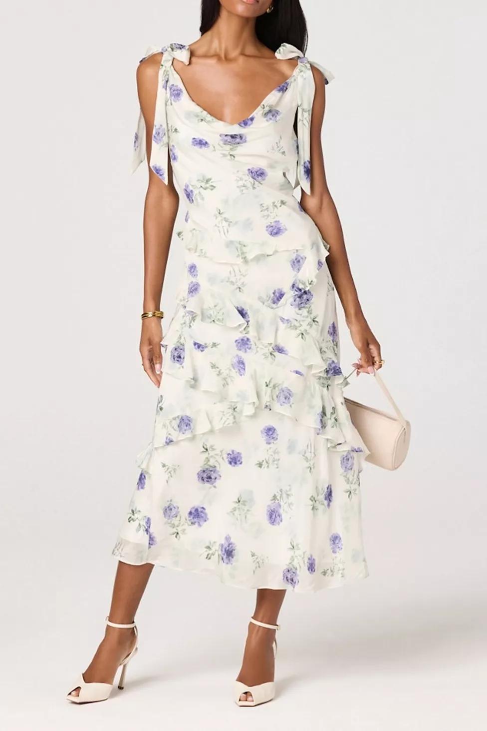 ASTR The Label Fen Floral Tie-Strap Ruffle Midi Dress by A ST R THE LABEL