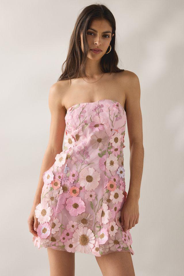 ASTR The Label Julisa Embroidered Floral Appliqué Strapless Mini Dress by A ST R THE LABEL
