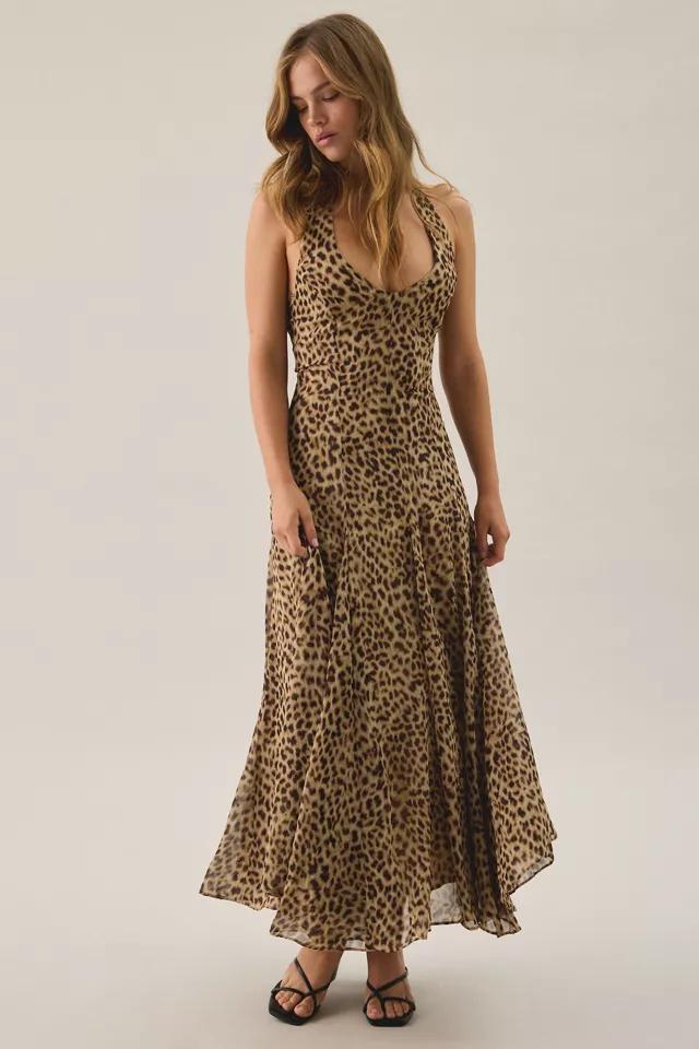 ASTR The Label Myra Cheetah Print Plunging V-Neck Halter Maxi Dress by A ST R THE LABEL
