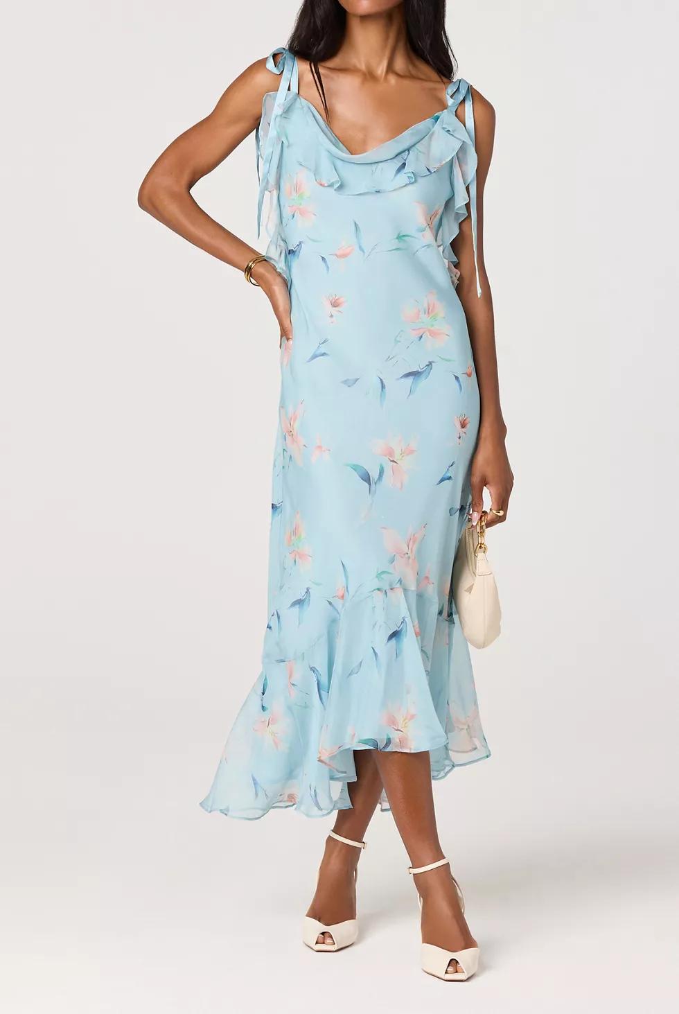 ASTR The Label Nissa Ruffle Tie-Strap Midi Dress by A ST R THE LABEL