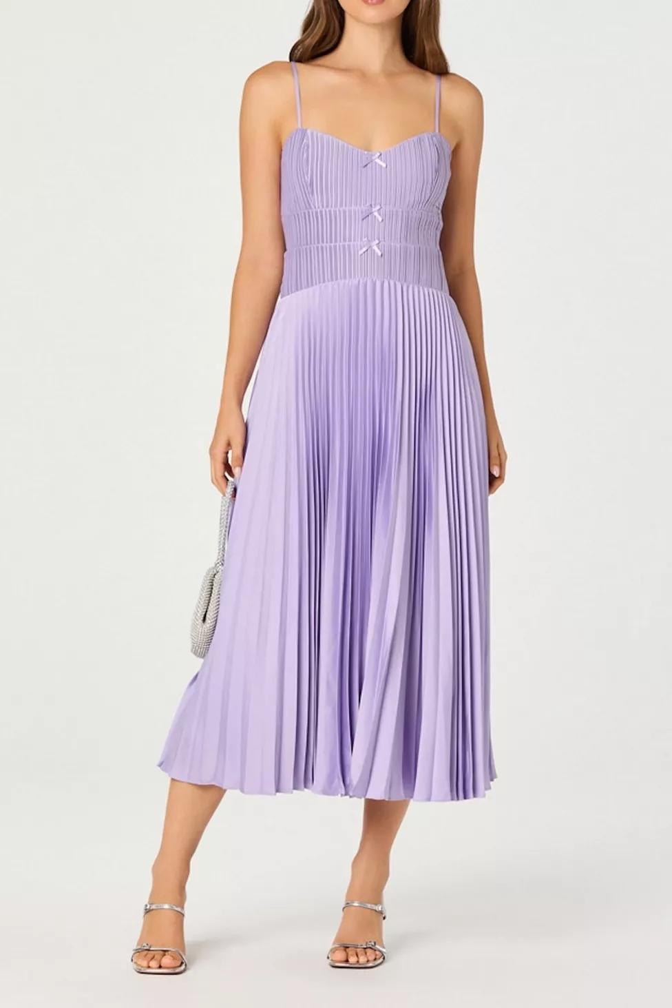ASTR The Label Shionagh Satin Bow-Detail Pleated Midi Dress by A ST R THE LABEL