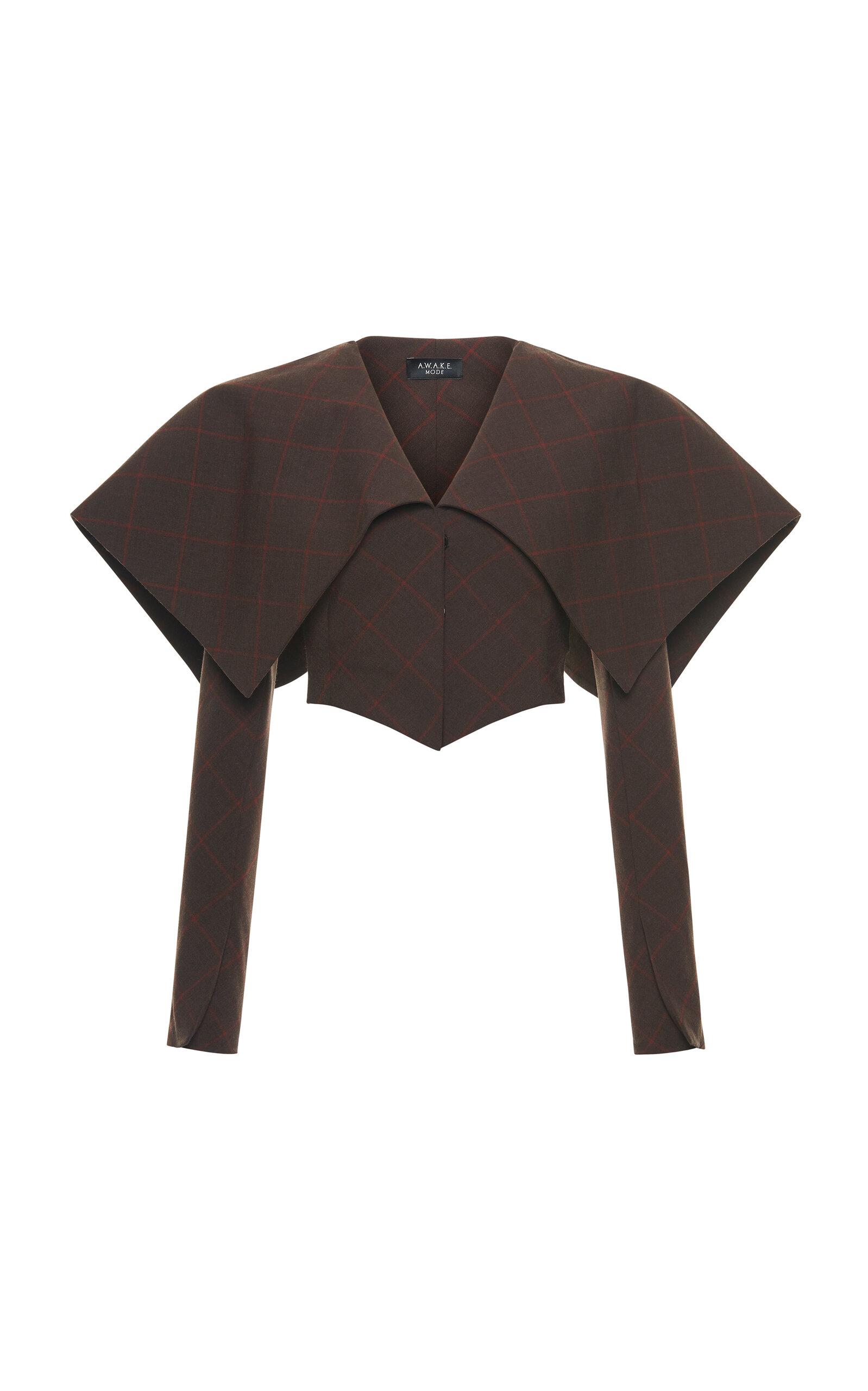 A.W.A.K.E. MODE Collared Checked Stretch-Wool Cropped Blazer - Moda Operandi by A.W.A.K.E MODE