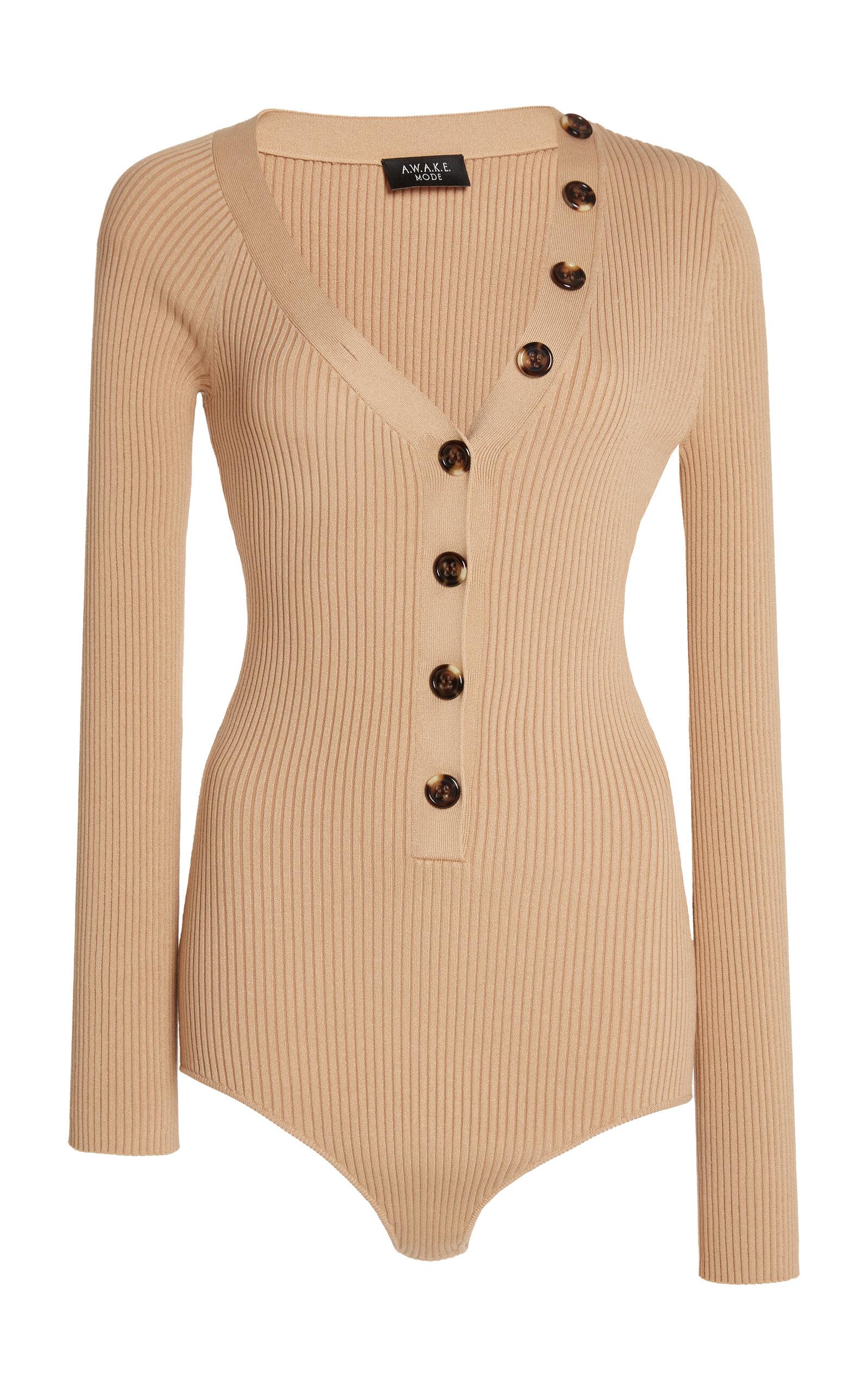 A.W.A.K.E. MODE - Ribbed-Knit Body Suit - Tan - - Moda Operandi by A.W.A.K.E MODE A.W.A.K.E. MODE - Ribbed-Knit Body Suit - Tan - - Moda Operandi by A.W.A.K.E MODE