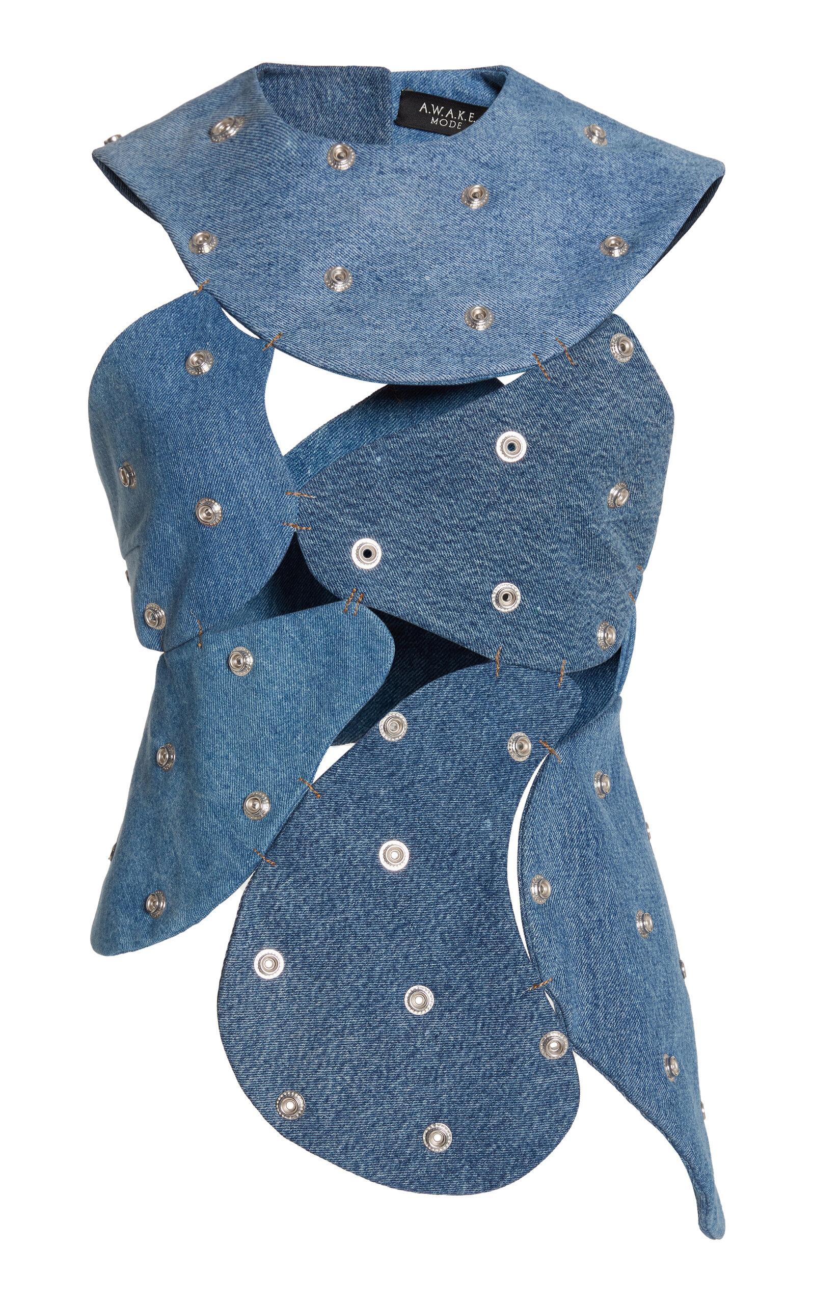 A.W.A.K.E. MODE - Upcycled Studded Denim Island Top - Blue - - Moda Operandi by A.W.A.K.E MODE A.W.A.K.E. MODE - Upcycled Studded Denim Island Top - Blue - - Moda Operandi by A.W.A.K.E MODE