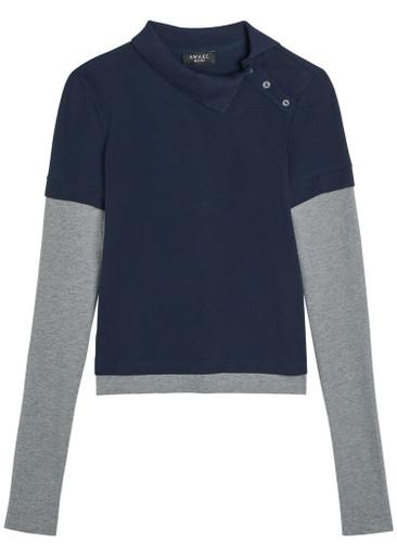 Asymmetric-collar layered piqué cotton polo shirt by A.W.A.K.E MODE
