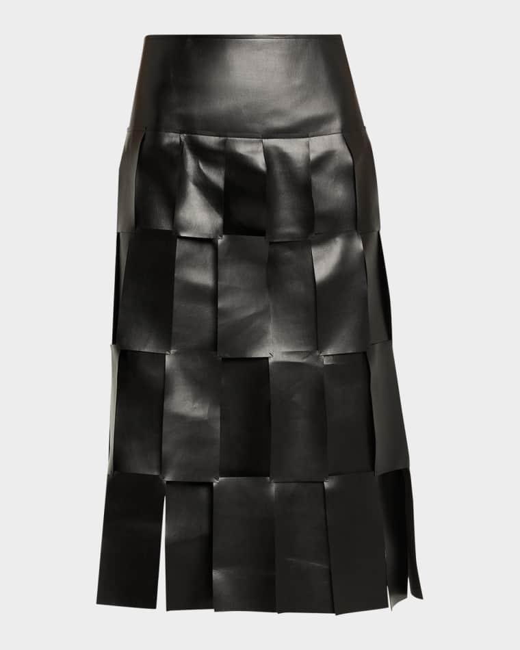 Faux Leather Multi-Rectangle Midi Skirt by A.W.A.K.E MODE