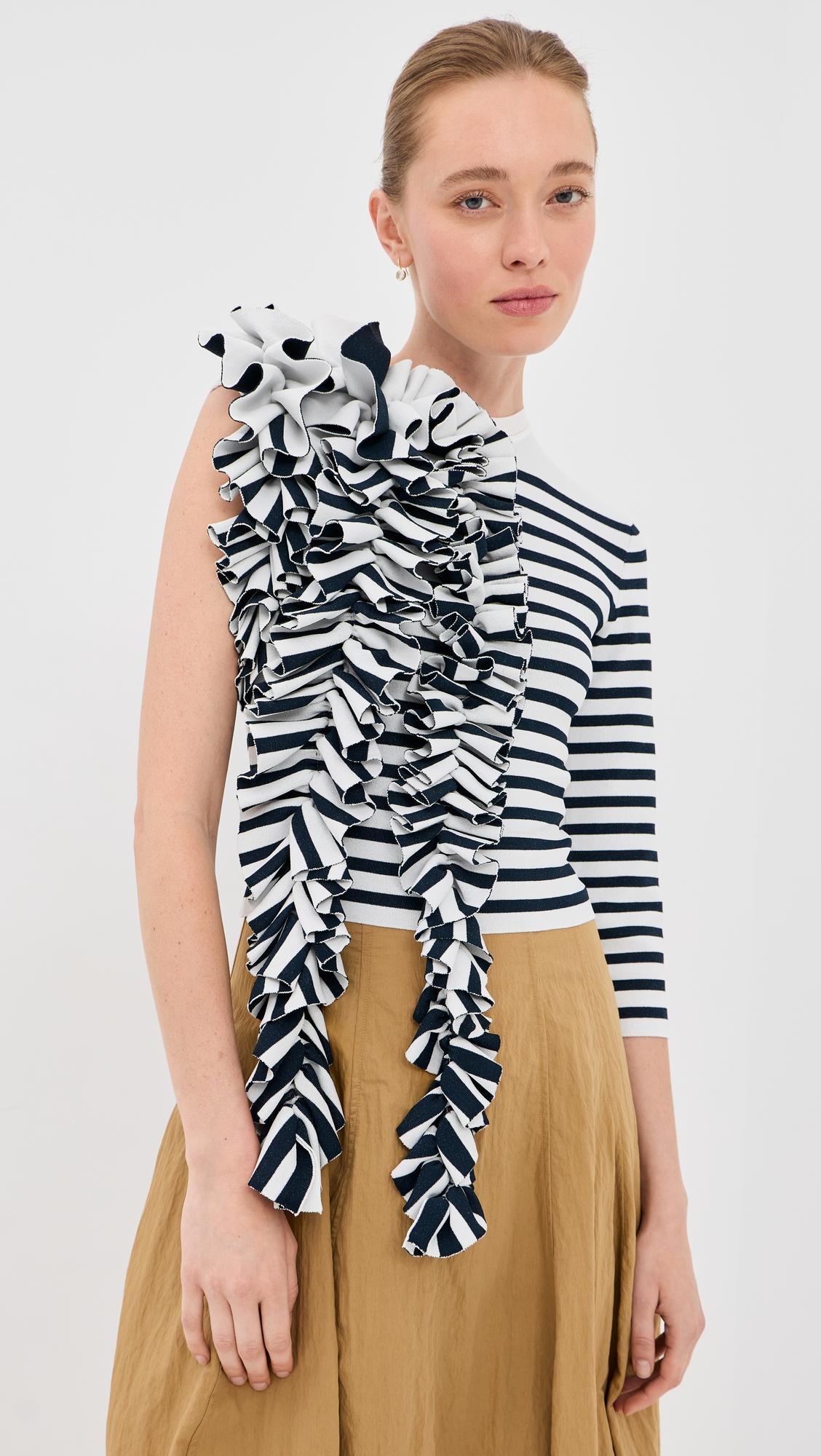 Fitted Knit Top with Ruffles by A.W.A.K.E MODE