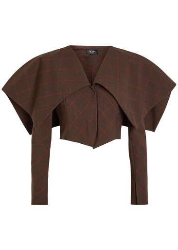 Oversized-collar checked cropped jacket by A.W.A.K.E MODE