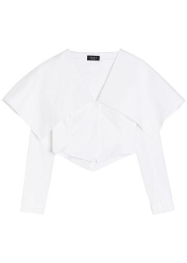 Oversized-collar cropped cotton-blend jacket by A.W.A.K.E MODE