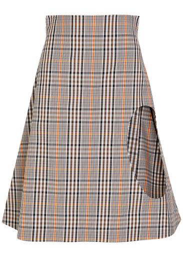 Plaid cut-out cotton-blend midi skirt by A.W.A.K.E MODE