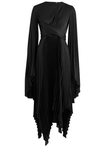 Pleated wrap-effect satin midi dress by A.W.A.K.E MODE
