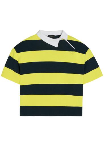 Striped asymmetric knit rugby polo top by A.W.A.K.E MODE