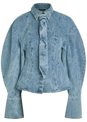 Tie-neck washed denim shirt by A.W.A.K.E MODE
