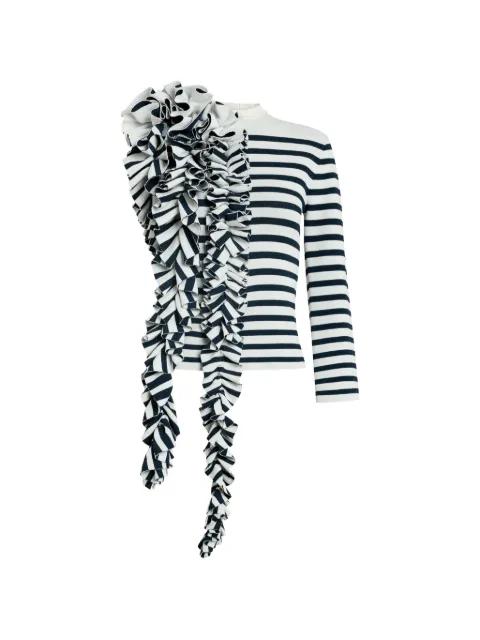 ruffled-detail striped-pattern top by A.W.A.K.E MODE