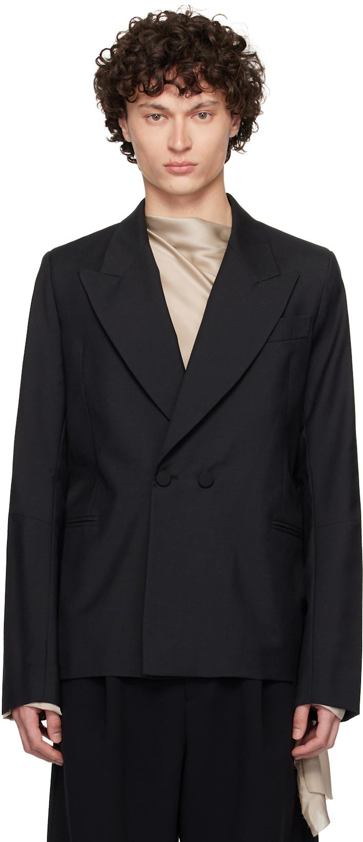 Black D Breasted Wool Blazer by AARON ESH