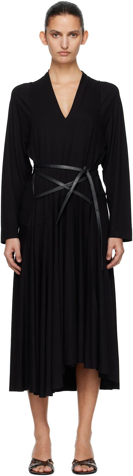 Black Jersey & Leather Wrap Midi Dress by AARON ESH