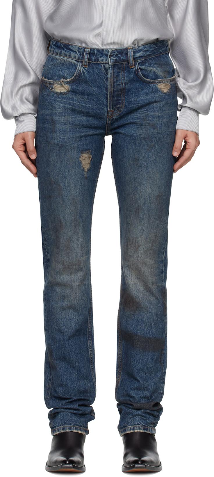 Blue Washed Denim Jeans by AARON ESH