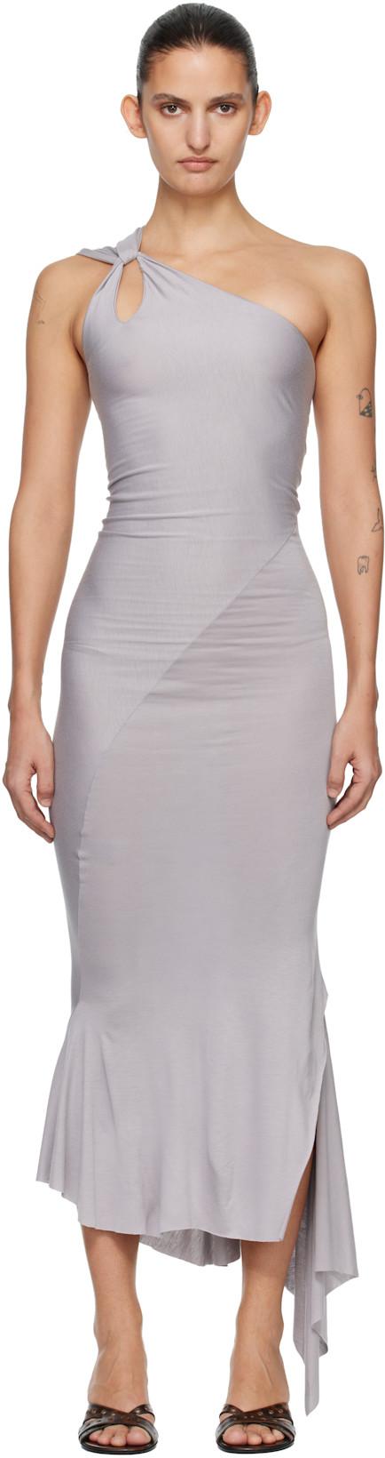 Gray Jersey Fishtail Midi Dress by AARON ESH