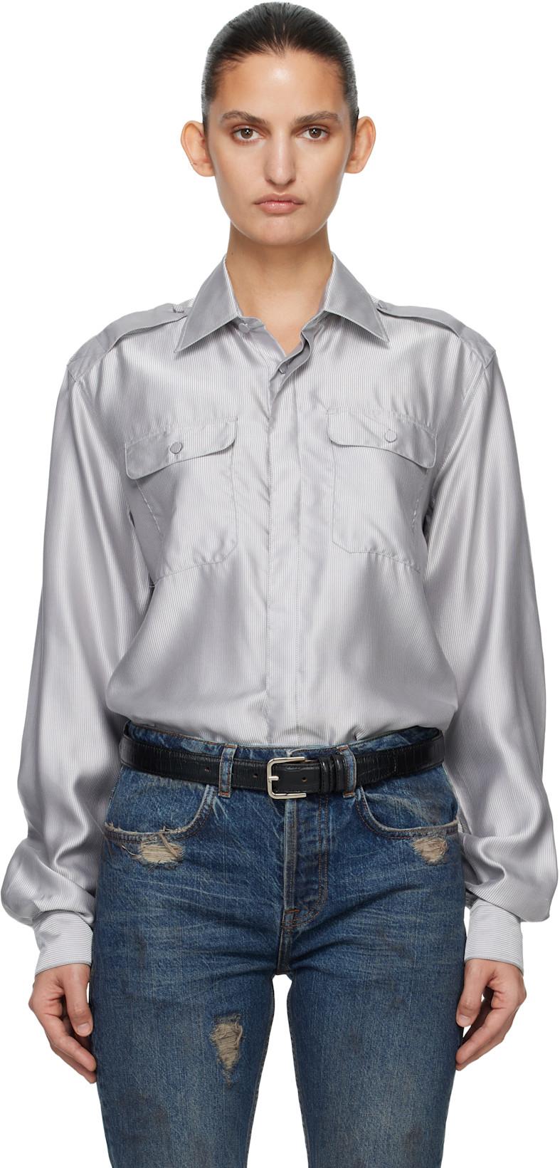 Gray Silk Military Shirt by AARON ESH