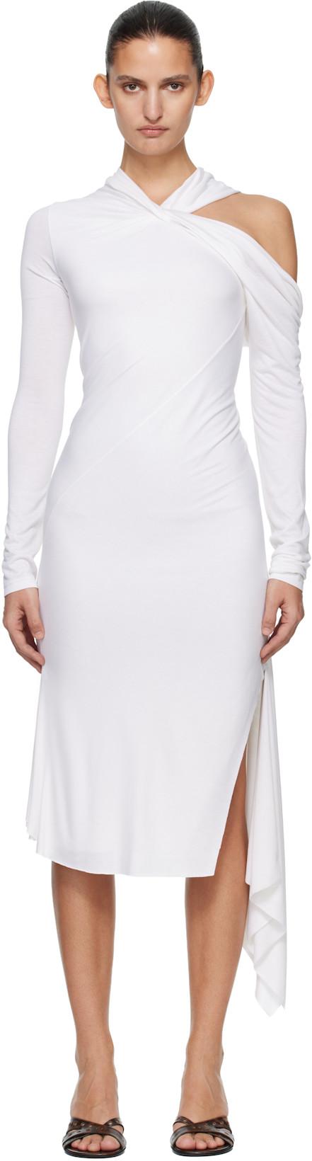 White Jersey Twist Strap Midi Dress by AARON ESH