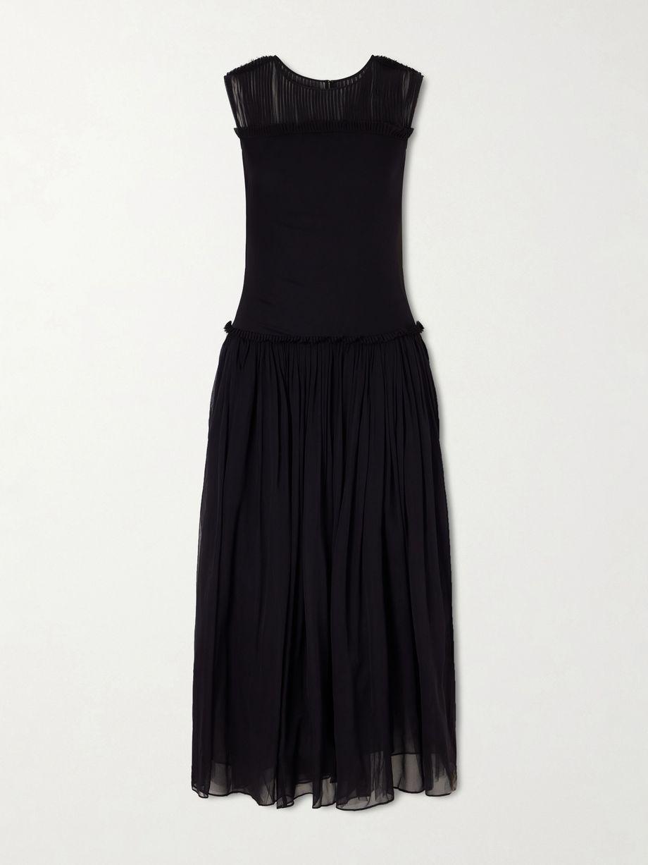 Plissé chiffon-trimmed silk-satin midi dress by ABADIA