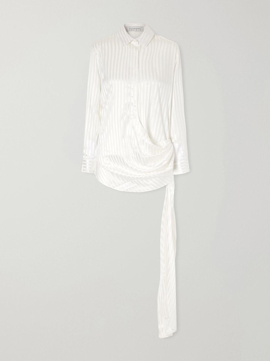Scarf-detailed striped stretch-silk satin blouse by ABADIA
