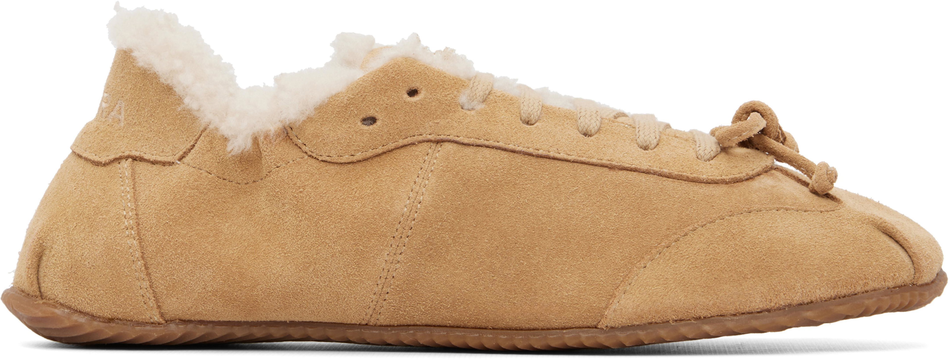Beige Ballerina Shearling Sneakers by ABRA