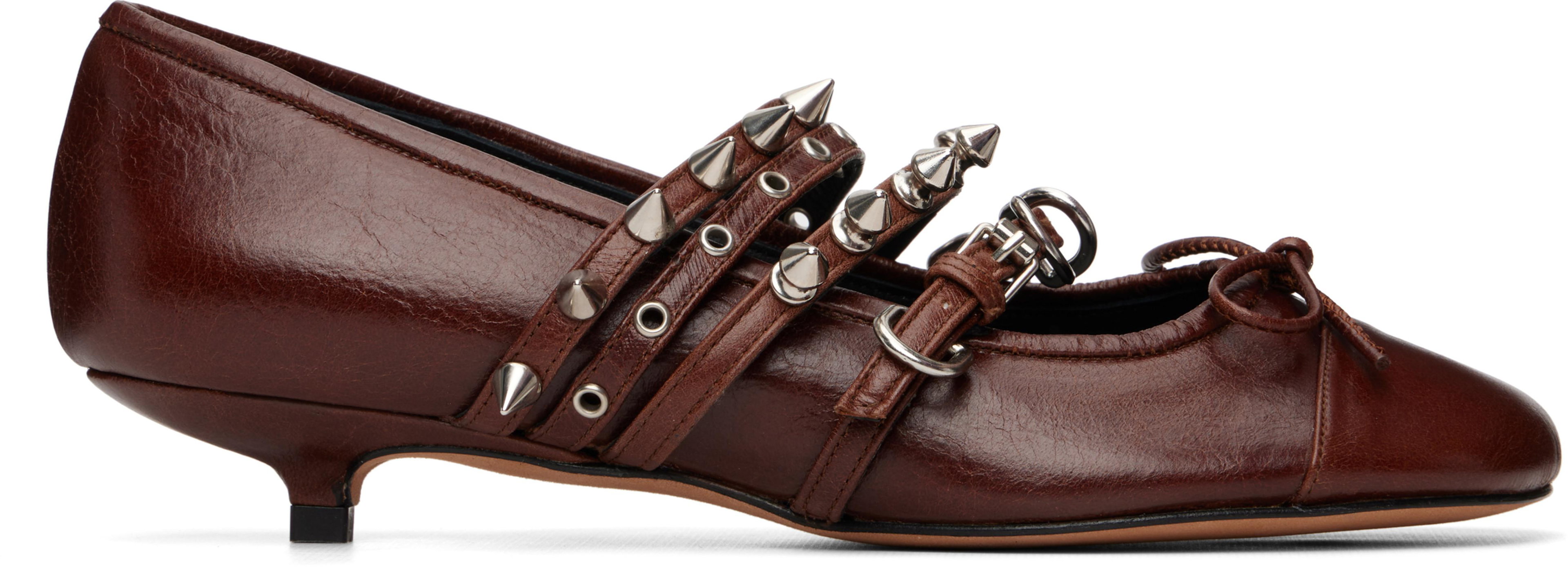 Brown Kitten Spike Ballerina Heels by ABRA