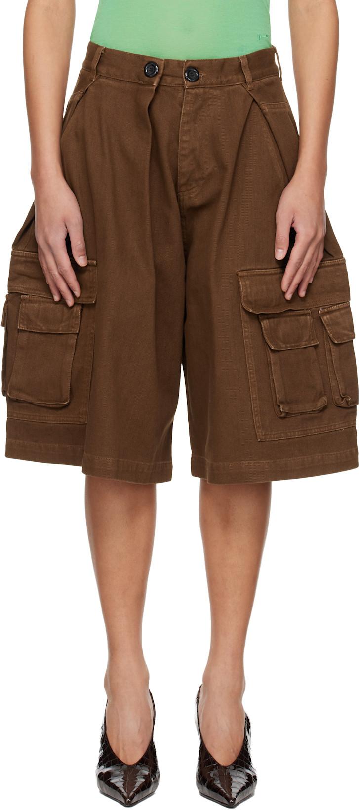 Brown Pleated Cargo Shorts by ABRA