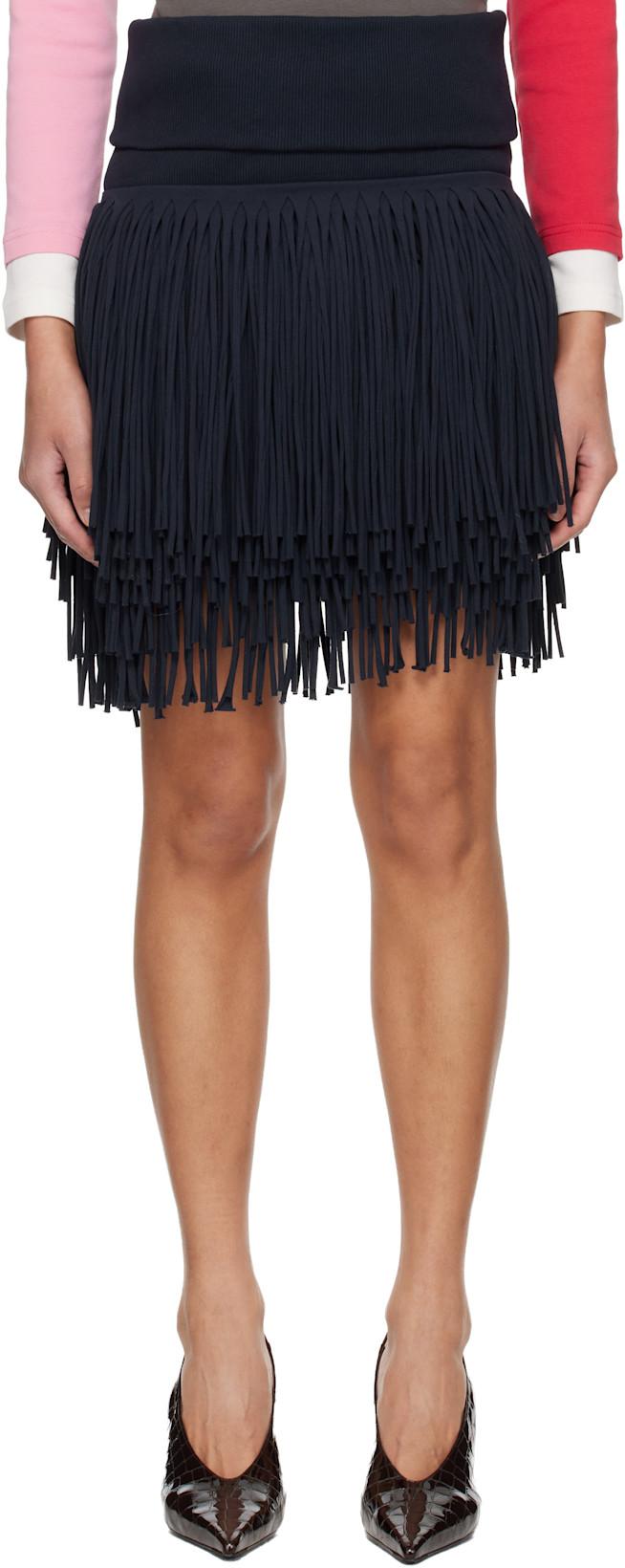 Navy Fringed Miniskirt by ABRA
